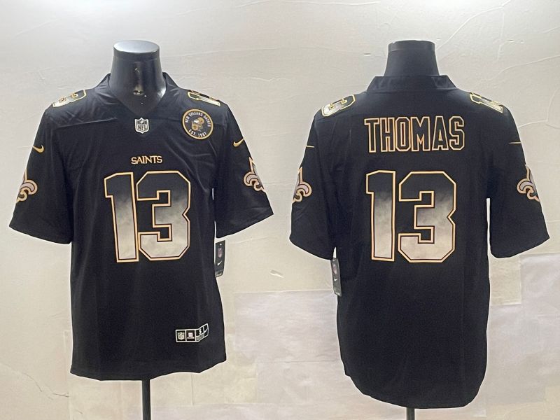 Men New Orleans Saints 13 Thomas Black Nike Smoke Fashion 2024 Limited NFL Jersey style 3
